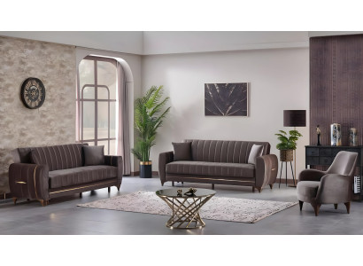 Moderno set di divani 3 pezzi design tessile marrone design 3+3+1 soggiorno