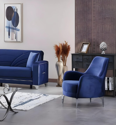 Poltrona blu moderna per soggiorno mobili imbottiti design tessile