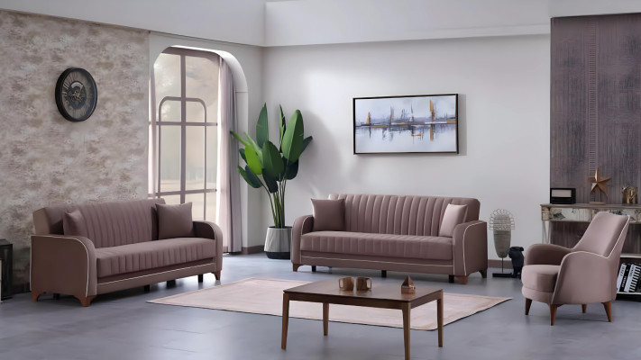 Set di divani completi per soggiorno 3+3+1 posti mobili in tessuto