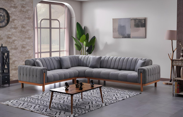 Divano angolare grigio forma L design moderno mobili divani