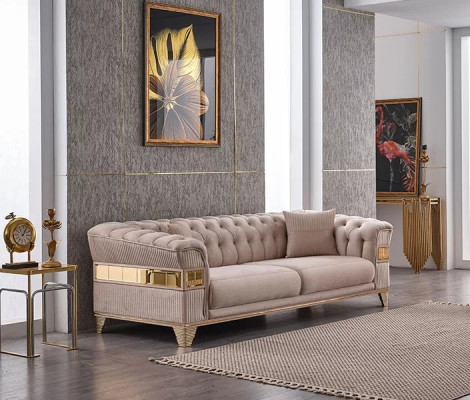 Divano Chesterfield Design 3 posti soggiorno lusso mobili imbottiti divano beige