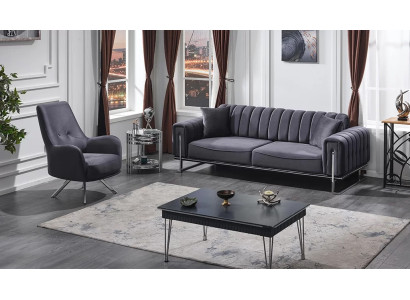 Set di divani 3+1 posti soggiorno lusso Chesterfield grigio