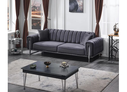 Divano Chesterfield grigio di lusso a tre posti per il soggiorno