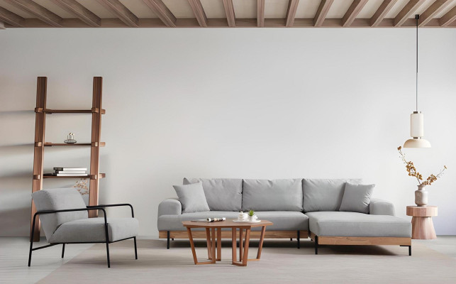 Divano angolare designer grigio chiaro 3 posti poltrona 3 pezzi