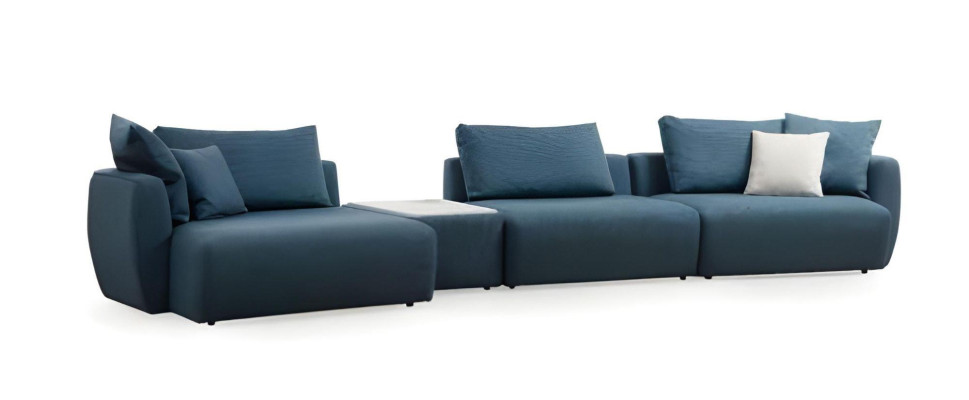 Divano angolare blu lussuoso moderno a forma di L per soggiorno