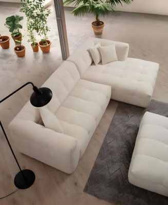 Divano angolare elegante in L con pouf set moderno 2 pezzi