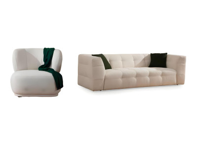 Moderno set di divani bianchi per soggiorno, divano a tre posti designer, poltrona elegante