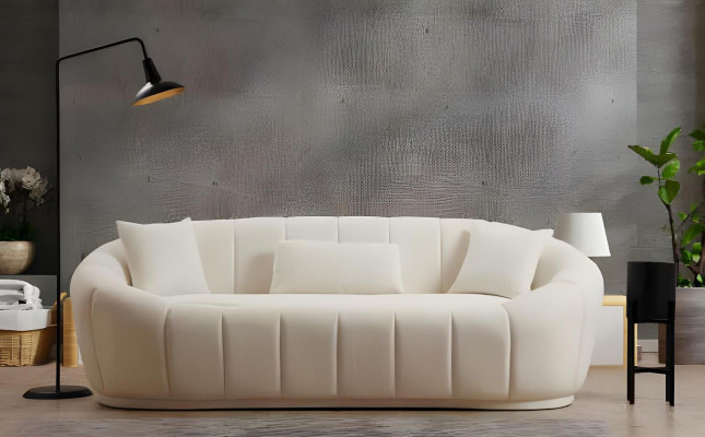 Set divano moderno bianco per soggiorno a 3 posti