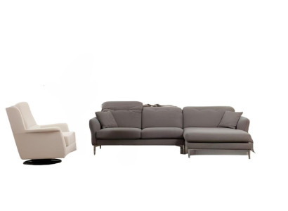 Divano angolare designer grigio-bianco per soggiorno con poltrona
