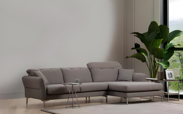 Divano angolare designer grigio-bianco per soggiorno con poltrona