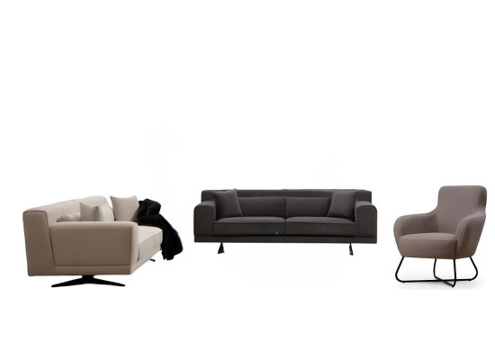 Divano grigio-bianco per soggiorno, poltrona designer 2x 3 posti