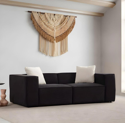 Set di divano in tessuto bianco e nero, lussuoso divano 4 posti con pouf 2 pezzi