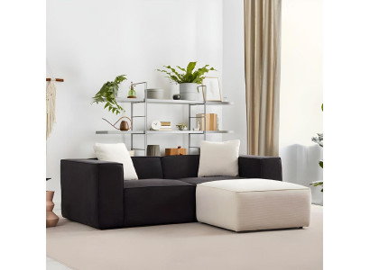 Set di divano in tessuto bianco e nero, lussuoso divano 4 posti con pouf 2 pezzi