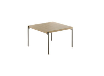 Elegante tavolino in legno con gambe in acciaio inox