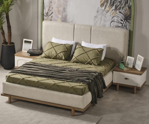 Letto Moderno Letto Imbottito Legno Lusso Design Camera da Letto Tessuto Velluto