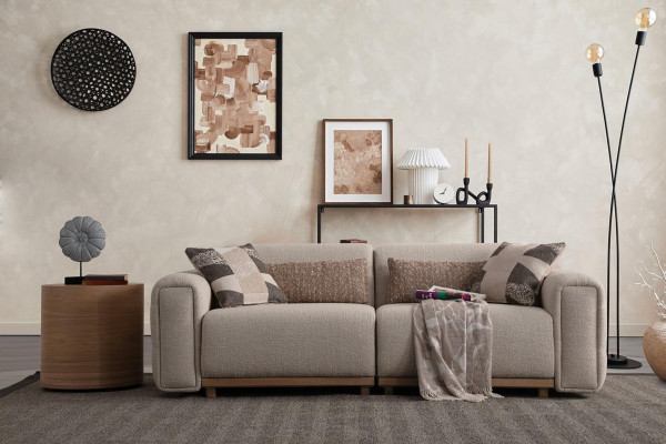 Divano 3 posti in tessuto Divano imbottito Divano Beige Salotto Relax Nuovo