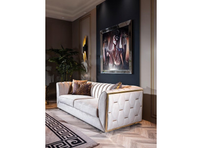 Divano 3 posti Elegante Moderno Design di Lusso Mobili in Legno Tessuto Imbottito Nuovo