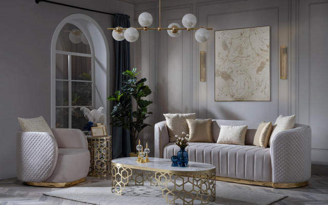 Set divano 3 posti divano imbottito beige tessuto design divano moderni