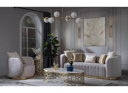 Set divano 3 posti divano imbottito beige tessuto design divano moderni