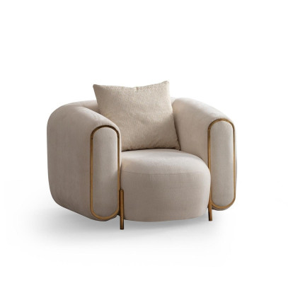 Poltrona di lusso beige stile soggiorno imbottitura tessile lounge moderna