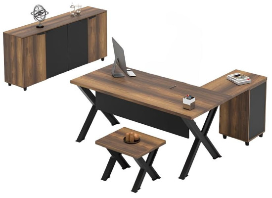 Tavolo angolare con spazio di archiviazione per ufficio marrone e nero