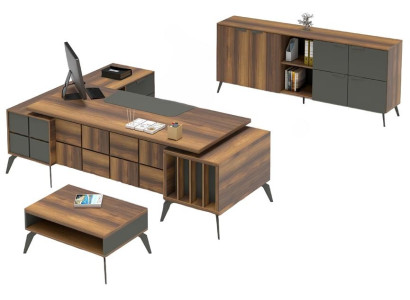 Set da ufficio tavolo da lavoro L-forma tavolino mobile grigio marrone