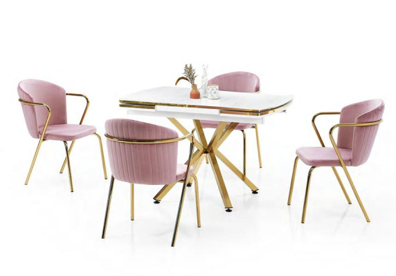 Tavolo da pranzo allungabile in marmo bianco con gambe dorate in acciaio inossidabile