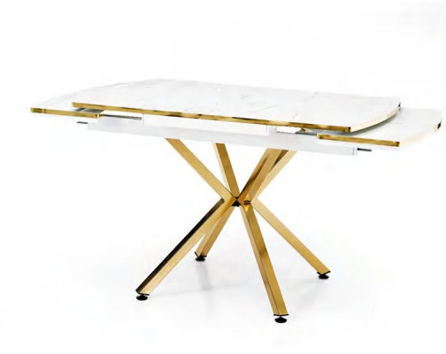 Tavolo da pranzo allungabile in marmo bianco con gambe dorate in acciaio inossidabile