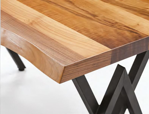 Tavolo da giardino Tavolo da terrazza Tavolo da pranzo Legno Acciaio inox Tavolo con bordo naturale