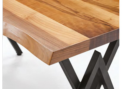 Tavolo da giardino Tavolo da terrazza Tavolo da pranzo Legno Acciaio inox Tavolo con bordo naturale