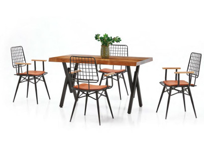 Tavolo da giardino Tavolo da terrazza Tavolo da pranzo Legno Acciaio inox Tavolo con bordo naturale