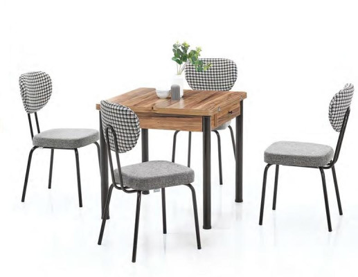 Set da pranzo tavolo quadrato in legno allungabile sedie a quadri