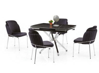 Tavolo da pranzo allungabile effetto marmo lucido sedie nere metallo sala da pranzo