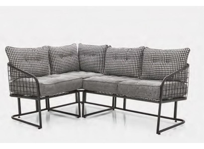 Divano angolare a forma di L con cuscini per sala da pranzo e terrazza