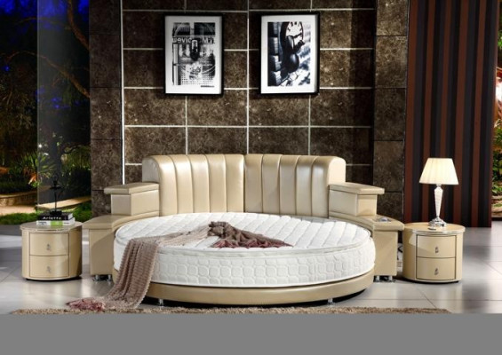 Letto rotondo con illuminazione LED Divano letto moderno Beige Design Camera da letto