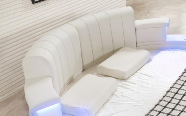 Letto rotondo con illuminazione LED Divano letto moderno Beige Design Camera da letto