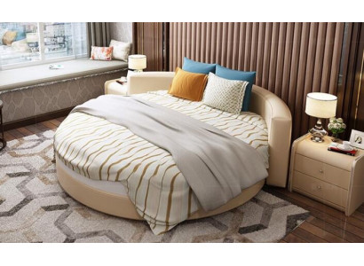 Letto rotondo nero con design moderno, dettagli eleganti e divano letto