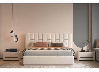 Letto beige di lusso con testiera trapuntata design moderno per camera da letto
