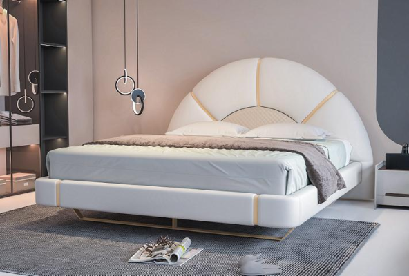 Letto di lusso con accenti dorati testata semicircolare design moderno camera da letto