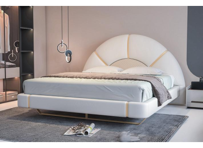 Letto di lusso con accenti dorati testata semicircolare design moderno camera da letto