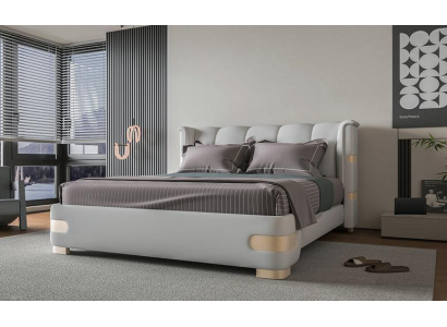 Letto grigio di lusso con accenti dorati testata imbottita camera da letto moderna