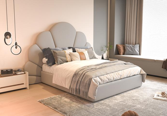 Letto grigio di lusso con testata floreale design imbottito moderno