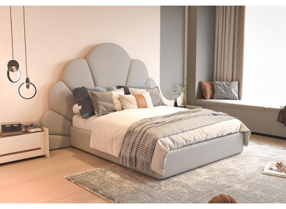 Letto grigio di lusso con testata floreale design imbottito moderno