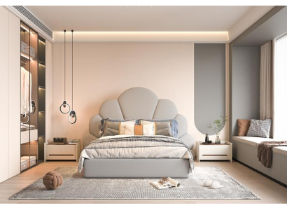 Letto grigio di lusso con testata floreale design imbottito moderno