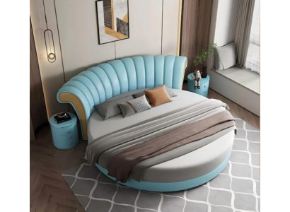 Letto rotondo esclusivo bianco beige in pelle design moderno camera da letto