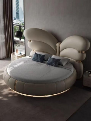 Letto rotondo di lusso farfalla designer beige