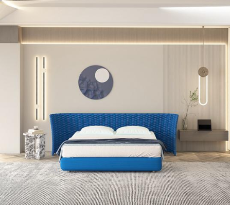 Letto moderno blu design tessuto testata imbottita comfort camera da letto