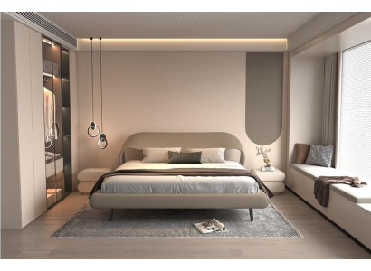 Letto elegante grigio design curvo imbottito minimalista