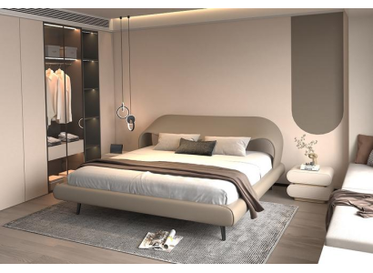 Letto elegante grigio design curvo imbottito minimalista