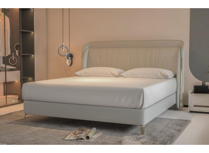 Letto di lusso design moderno grigio con testata elegante dorata